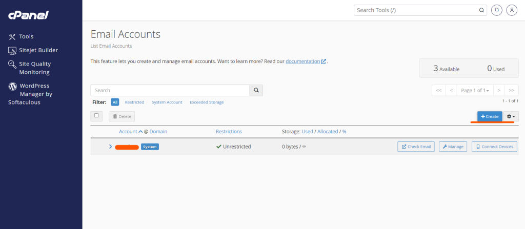 email accounts in cpanel creation