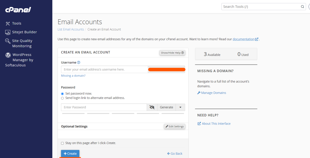 email accounts in cpanel details