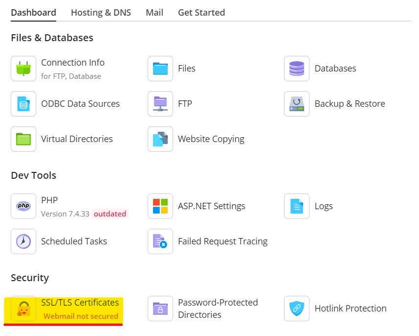 Free SSL certificate in plesk