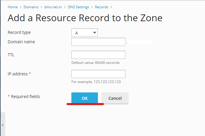 add a record in plesk control panel