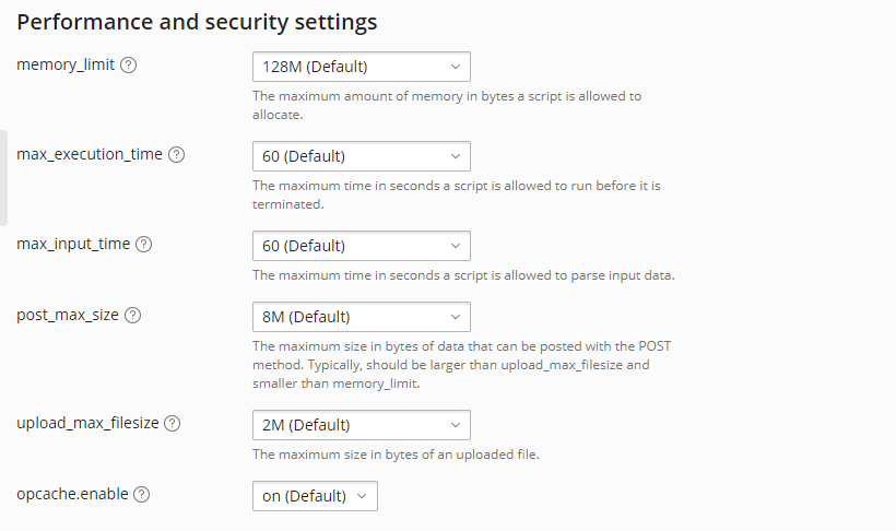 additional php settings in plesk