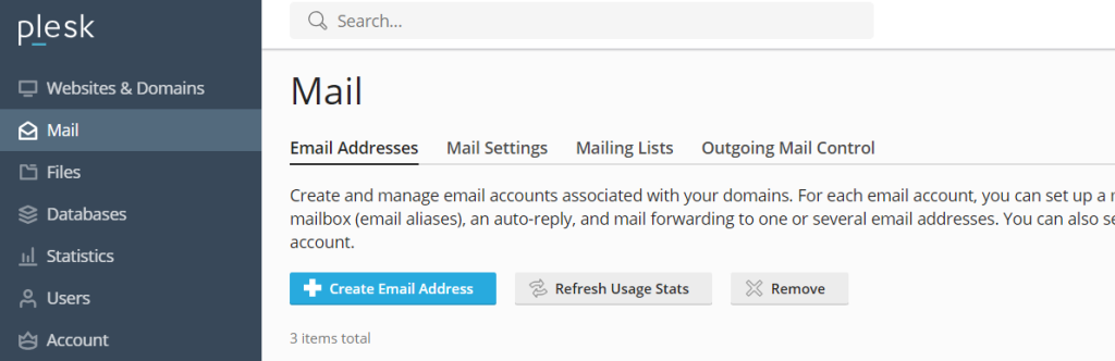 create an email accounts in plesk